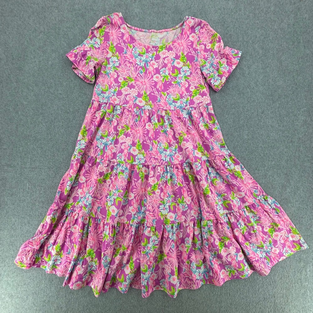 Lilly Pulitzer Jodee Swing Dress Womens XS Pink Floral Tiered Short Sleeve Mini
